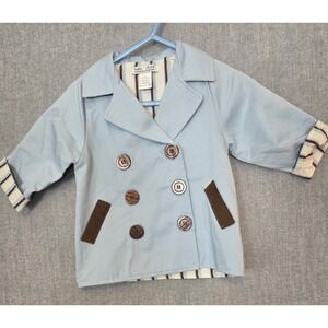 RESTORATION HARDWARE Baby Jacket 3-6 Months Blue Trench Rain Coat Button Up